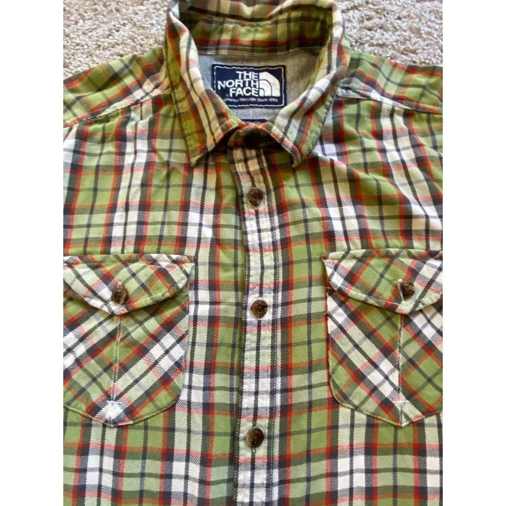 The North Face Shirt Large Men Plaid Flannel Green Long Sleeve Button Up SKU19